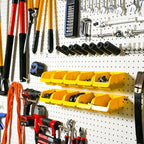 WALLPEG 36 Pack Pegboard Bin Kit – 18 Medium & 18 Large Yellow Peg Board Storage Bins | Parts Organizer for Garage, Workshop, Craft Room, Office & Workbench | Pegboard Accessory Organier | MADE IN USA