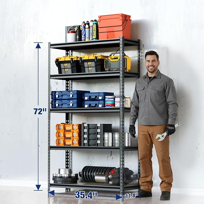WORKPRO 2180LBS Garage Shelving Unit, Heavy Duty 5-Tier Adjustable Storage Shelf, Shelving Units and Storage for Kitchen, Basement or Pantry, 35.4”Wx15.7”Dx72”H, Black