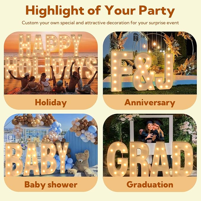 imprsv Light Up Letters, 4FT Marquee Letters for Birthday Wedding Engagement Party Decor, Large Marquee I for Party Decoration Arch Kit Decorations