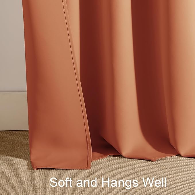 PONY DANCE Burnt Orange Blackout Curtains 2 Panels Set, 72 inch Length Thermal Insulated Rod Pocket Room Darkening Window Drapes for Bedroom/Living Room, 42 inches Wide