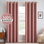 MIULEE 100% Blackout Linen Textured Curtains for Bedroom Solid Thermal Insulated Dusty Rose Grommet Room Darkening Curtains & Drapes Luxury Decor for Living Room Nursery 52 x 96 Inch (2 Panels)