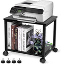Under Desk Printer Stand - 2-Tier Industrial Mobile Printer Table with Storage Shelf, Heavy Duty Wood Rolling Printer Cart with Wheels for Home and Office,Classic Black