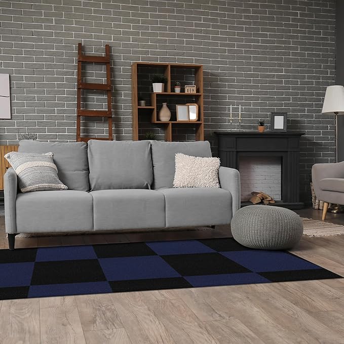 Carpet Tiles Peel and Stick, Self Adhesive Carpet Floor Tile 24" x 24", Dark Blue Soft Padded Flooring Sticker, Home Decor for Bedroom Living Room Office, 10 Tiles per Box