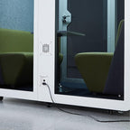 GEARONIC Mobile Office Pod Booth, Sound Proof Office Pod Booth with Mobile Roller, Larger Space for 2-4 People, LED Lighting System,Fans and AC USB Ports（White-Grey）