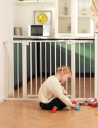 Babelio Baby Gate for Doorways and Stairs, 36“ Tall Pet Gate, PressGuard P7 with Auto Close Design, 29"-43" Wide Easy Install Pressure Mounted, Safety Gate Door for Child and Pet, White