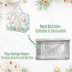 VENO 2 Pack Cooler Bag, Insulated Grocery Bags for Food Delivery, Collapsible Cooler, Reusable Shopping Bags for Groceries, Hard Bottom, Zippered, Foldable, Christmas Pattern (Pastel Forest, 2 Pack)