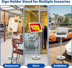 8.5x11 Adjustable Sign Holder Stand, Pedestal Poster Menu Stand, Heavy Duty Floor Standing Sign Stand Aluminum Display Stand for Vertical and Horizontal View Sign Holder, Black