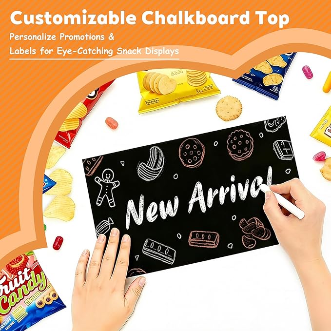 5 Tier 50 Clips 360°Rotating Snack Organizer, Wooden Chip Rack Display Stand - Chip Bag Holder Candy Display with Message Board for Countertop Home Office Party Retail Concession Stand