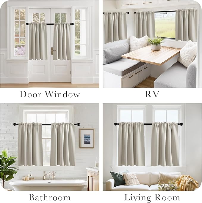 PONY DANCE Cream RV Curtains Blackout, Thermal Insulating Privacy Door Windows Camper Curtains for Kids Nursery RV Bunk Bedroom Windows Bathroom, Width 29 x Length 24, 2 Panels