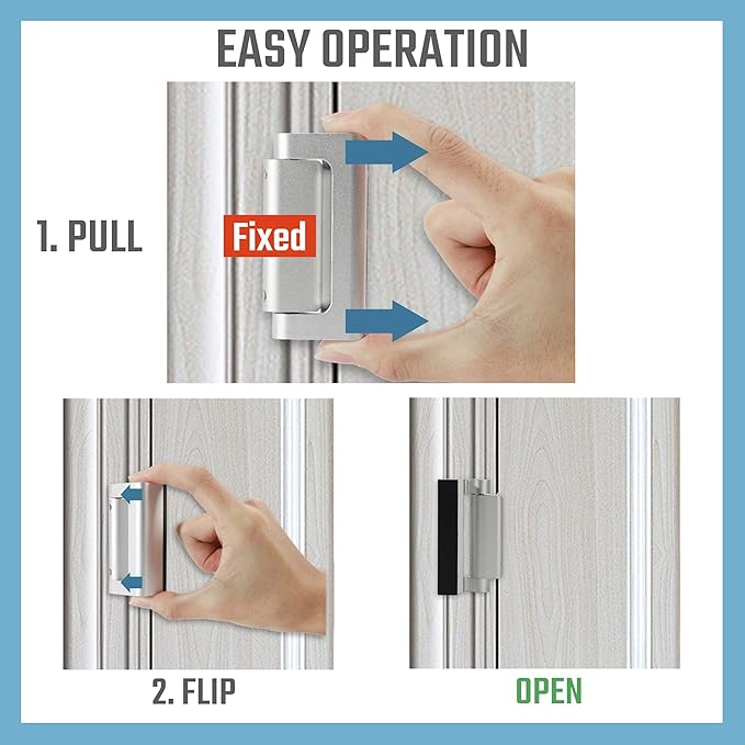 3PACK Home Security Door Reinforcement Lock Childproof, Add High Security to Home Prevent Unauthorized Entry, Aluminum Construction Finish, Frame Lock, Silver