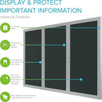 Ghent 48"x96" 3-Door Outdoor Enclosed Vinyl Bulletin Board, Shatter Resistant, with Lock, Satin Aluminum Frame - Ebony (PA34896VX-183), Made in the USA