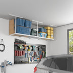 FLEXIMOUNTS 2x8 Overhead Garage Storage Rack,Adjustable Storage Organization System,Heavy Duty Metal Garage Ceiling Storage Racks,400lbs Weight Capacity,White, Classic Series