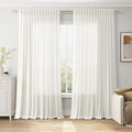 Extra Wide Beige White Curtains 96 Inches Long for Living Room Light Filtering Sheer Curtains for Coastal Room Decor Linen Farmhouse Curtain for Bedroom Back Tab and Rod Pocket 100x96,2 Panels