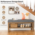 End of Bed Storage Bench, 42.9" Entryway Shoe Bench with Solid Wood Shelf, Upholstered Ottoman with Padded Seat for Bedroom, Hallway and Lining Room, Dark Gray