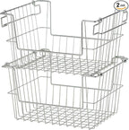 TRINITY 2-Pack Stackable Metal Wire Storage Baskets With Handles, EcoStorage Chrome, 14 Inches