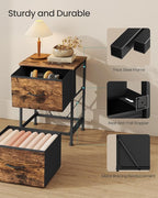 SONGMICS Dresser for Bedroom, Chest of Drawers, Nightstand, Steel, MDF, 2 Non-Woven Fabric Drawers, Storage Organizer Unit, Closet, Entryway, Rustic Brown and Ink Black ULGS312B02S
