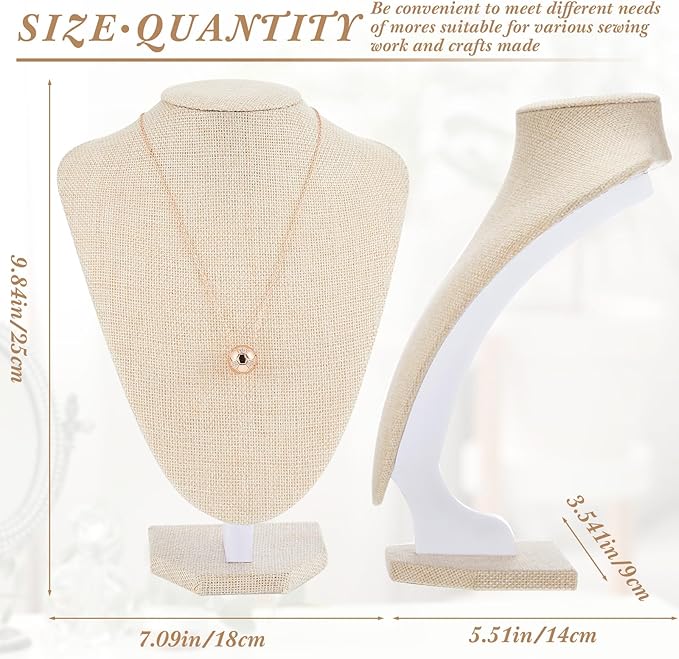 6 Pcs Necklace Display Stand Necklace Holder Jewelry Bust Display Stands for Selling Home Store Trade Shows Photography Props Retail(Flaxen,Linen)