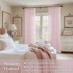 Pinch Pleat Light Pink Semi Sheer Curtains 108 Inches Long for Girls Bedroom Living Room Light Filtering Pleated Linen 108 Inch Curtains Drape Window 2 Panels Set Pink Blush Babys Nursery