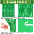 12 Pack Party Decorations, 3.28 FT x 7.05 FT Green Streamer, Metallic Birthday Backdrop Foil Fringe Curtains Green Tinsel, Party Supplies Photo Booth Props Door Wall Indoor Decor