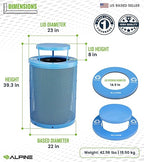 Alpine Outdoor Trash Can 36 Gallon Diamond Steel Commercial Metal Waste Bin with Leak Proof Liner, Heavy Duty Steel Mesh Design, Rain Bonnet Lid & Flat Lid for Parks, Streets, and Public Spaces-Blue