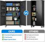 Aobabo Upgraded Wide & Deep Garage Storage Cabinet with Wheels, Metal Storage Cabinet with Door Pegboards and 2 Rod for Garage Home Storage (Black, 43.3''W x 21.9''D x 72''H),Required Assembly