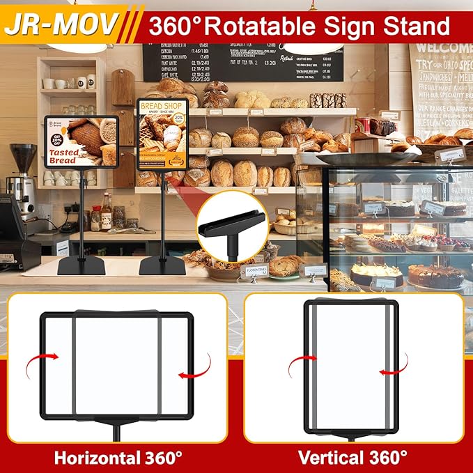 Table Top Sign Holders 8.5 x 11, Double-Sided Adjustable Floor Standing Sign Holder for Vertical Horizontal View, Black Tabletop Poster Stands for Display, Fit Retail Event Store, 8 Pack