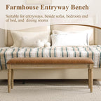 46'' French Country Entryway Bench Wooden Faux Leather Upholstered Seat Dinng Bench with Nailhead Trim for Hallway End of Bed, Brown