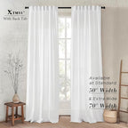 XTMYI 92 Inch Curtains Length 2 Panels Set,Back Tab Linen Sheer Window Curtains Living Room Bedroom,50x92 in Long,White