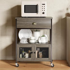 Catrimown Coffee Cart Station, Coffee Stand Station, Small Microwave Stand with Drawer, Movable Farmhouse Coffee Station Table on Wheels for Living Room, Entryway, Dining Room, Kitchen, Wash Grey