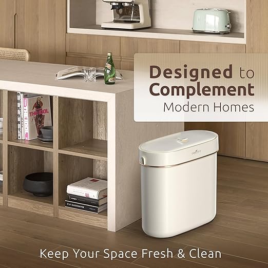 COZYTO EcoToss Exo Wall-Mounted Trash Can – White Pearl, Dual-Lid Slim Bin with No-Drill Mounting, Odor-Control Lid for Kitchen, Bathroom, RV, Small Spaces, 9.4L