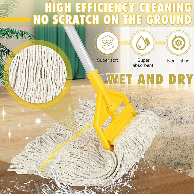 Commercial Mop Industrial Cotton Mop with Extra Replacement Head,Looped-End Heavy Duty String Wet Mops with Long Handle for Home,Garage,Office, Workshop, Warehouse Floor Cleaning