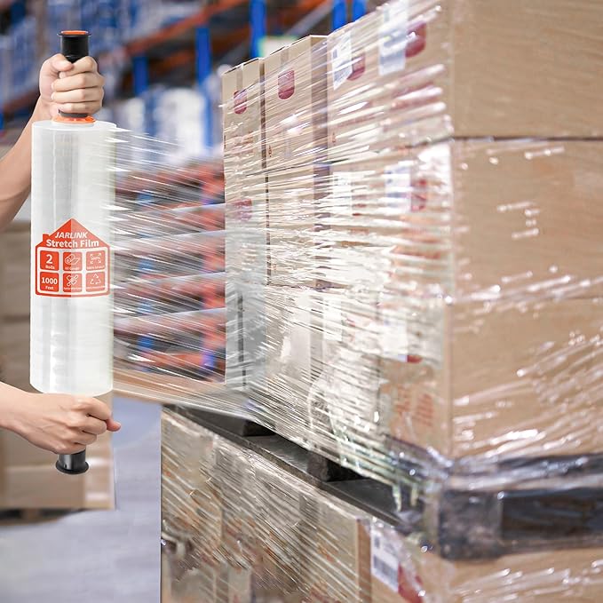 JARLINK Stretch Film, 15 Inch x 1000 Feet Shrink Wrap for Pallet Wrap, Industrial Strength Stretch Wrap with Handles, Moving Wrapping Plastic Roll, 60 Gauge, 4 Pack