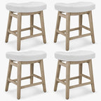 Counter Height White Bar Stools Set of 4 for Kitchen Counter Farmhouse Modern Barstools with Faux Leather Upholstered Backless Seat and Solid Wood Legs 24 inch Bar Chairs, White + Wood Color