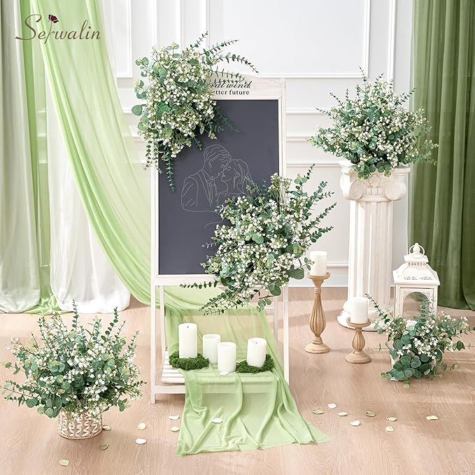 Serwalin 300 Pcs Mixed Artificial Eucalyptus Stems，Babys Breath Artificial Flowers Bulk with Artificial Fake Greenery Stems for Wedding DIY Bouquets Floral Arrangement Home Decor
