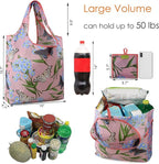 BeeGreen Reusable Gift Bags Floral Reusable Grocery Bags - Large Capacity 6 Pack Bulk Foldable Tote Bag - Recycled Ripstop Polyester Machine Washable Bags With Handles for Women Shopping