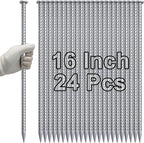 VVOKGO 16 Inch Rebar Stakes Metal Asphalt Anchoring Spikes Ground (24pcs), 1/2 Inch Diameter Galvanized Landscape Anchors Heavy Duty for Speed Bump, Handicap Threshold Ramps, Parking Limits Curb, Tarp