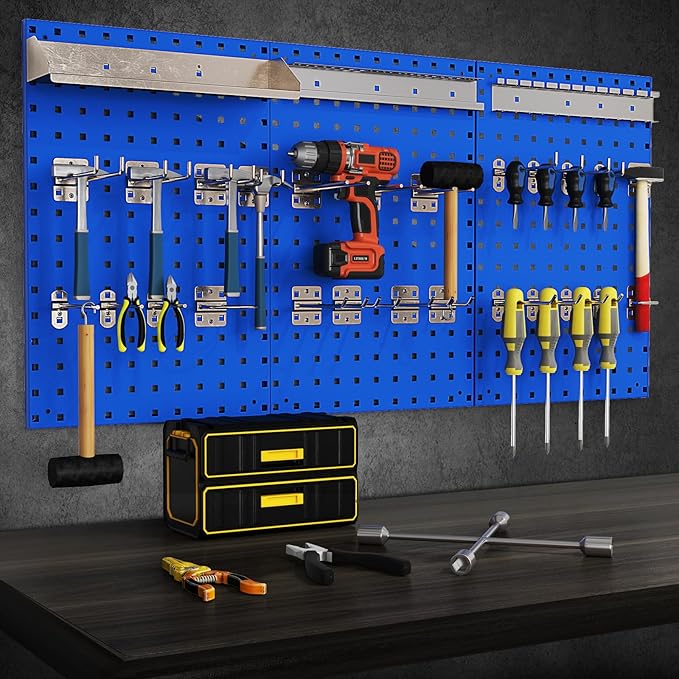 Goplus Garage Pegboard, Metal Pegboard Tool Organizer Kit with 3 Pegboards & 28 PCs Hanging Accessories, Heavy Duty Pegboard Wall Organizer, Peg Board for Workshop, Tool Storage