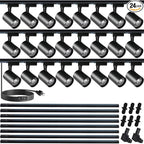 Black J&L Type Track Lighting Complete Kit, 6000K Cool White 25W Extra Brightness Plug in LED Lighting Complete Kits 24 Packs，with Extra 26.24FT Track Rails