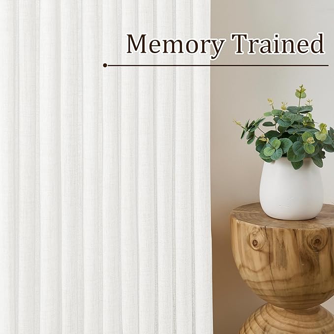 RAIN CITY White Sheer Curtains 92 Inches Long Pinch Pleated with Hooks Light Filtering Window Drapes for Living Room Bedroom Semi Sheer Textured Curtains Back Tab 50 Each Wide