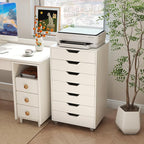 7 Drawer File Cabinet, Mobile Filing Cabinet w/Universal Wheels, Wood Printer Stand with Storage, Rolling File Cabinets for Home Office, Living Room, Bedroom (White, 7 Drawers)