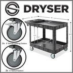 Dryser Utility Cart with Wheels, 46" x 25" Heavy Duty 550 lb. Capacity with Shelves - 2 Tier Rolling Cart with Four 5" Swivel Casters for Warehouse, Garage, Cleaning