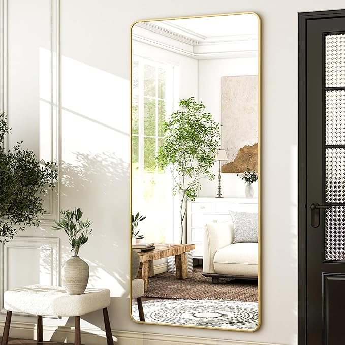 HARRITPURE 71"x32" Large Full Length Mirror - Rectangular Gold Aluminum Frame Floor Mirror with Stand for Bedroom, Living Room, Cloakroom, Full Body Reflection