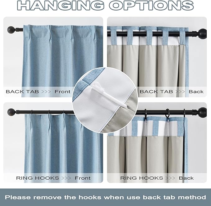 DUALIFE Slate Blue Blackout Curtains 96 Inch Long 2 Panels Set Pinch Pleat Drapes for Living Room Bedroom Nursery Thermal Insulated Full Blackout Draperies with Hooks 40" Wx96 L