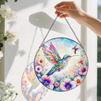 Stained Glass Window Hanging, Pauyadu Hummingbird Sun Catchers, Stained Glass Suncatcher, Hummingbird Decor Gifts for Women, Mom, Grandma, Wife, Lovers and Couple - 8 Inch