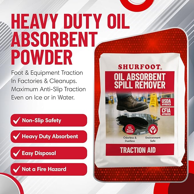 SHURFOOT 49lb Non-Slip Oil Absorbent - Provides Ice Traction & Vapor Suppression - Spill Control for Blood, Water & Oils - USDA Approved - Floor Dry Absorbent Odorless - Fire-Safe & Dustless