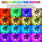 RGBW 6W Color Changing Spot Lights with Remote, 16-Color Uplighting Indoor, 120V Plug-in & 6FT Cord, Includes Floor Foot Switch & Base (2-Pack)