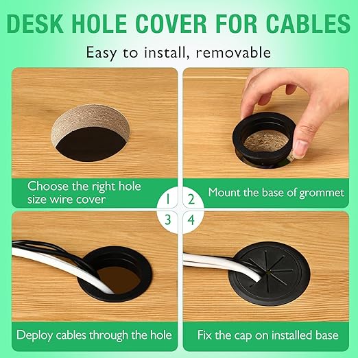 5 Pcs Desk Grommet 2" / 50 mm, Desk Hole Cover for Cables Brown, Cable Grommet ABS Plastic, Desk Hole Grommet for Home & Office Pc, Detachable Cable Cord Organizer