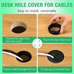 2 Pcs Desk Grommet 2" / 50 mm, Desk Hole Cover for Cables White, Cable Grommet ABS Plastic, Desk Hole Grommet for Home & Office Pc, Detachable Cable Cord Organizer