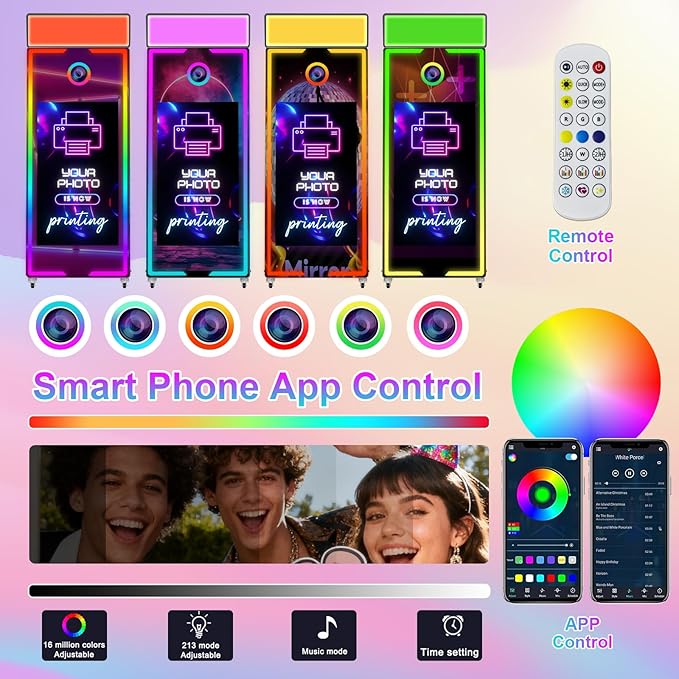 Magic Mirror Photo Booth 65" with 43" Touch Screen Selfie Mirror Photo Booth Machine with Flight Case, Mirror Photo Booth for Event Rental Wedding Party