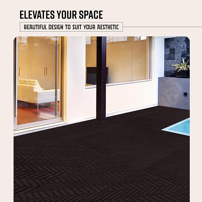 Playsafer Herringbone Rubber Interlocking Tiles | 16 X 16 | Easy Install for Indoor and Outdoor Use (Brown, 1 Tile)